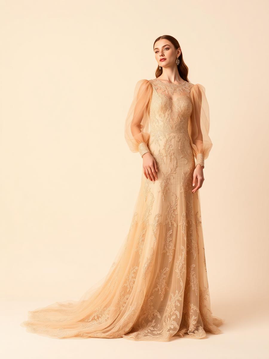 Vestido Solene — vestido Longo Nude